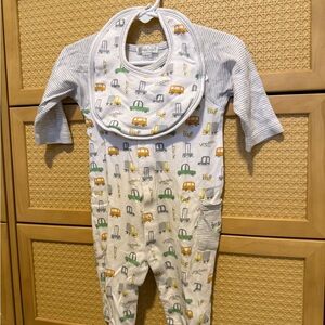 Kissy Kissy White Pajama Set with Yellow, Green, and Blue Car Print